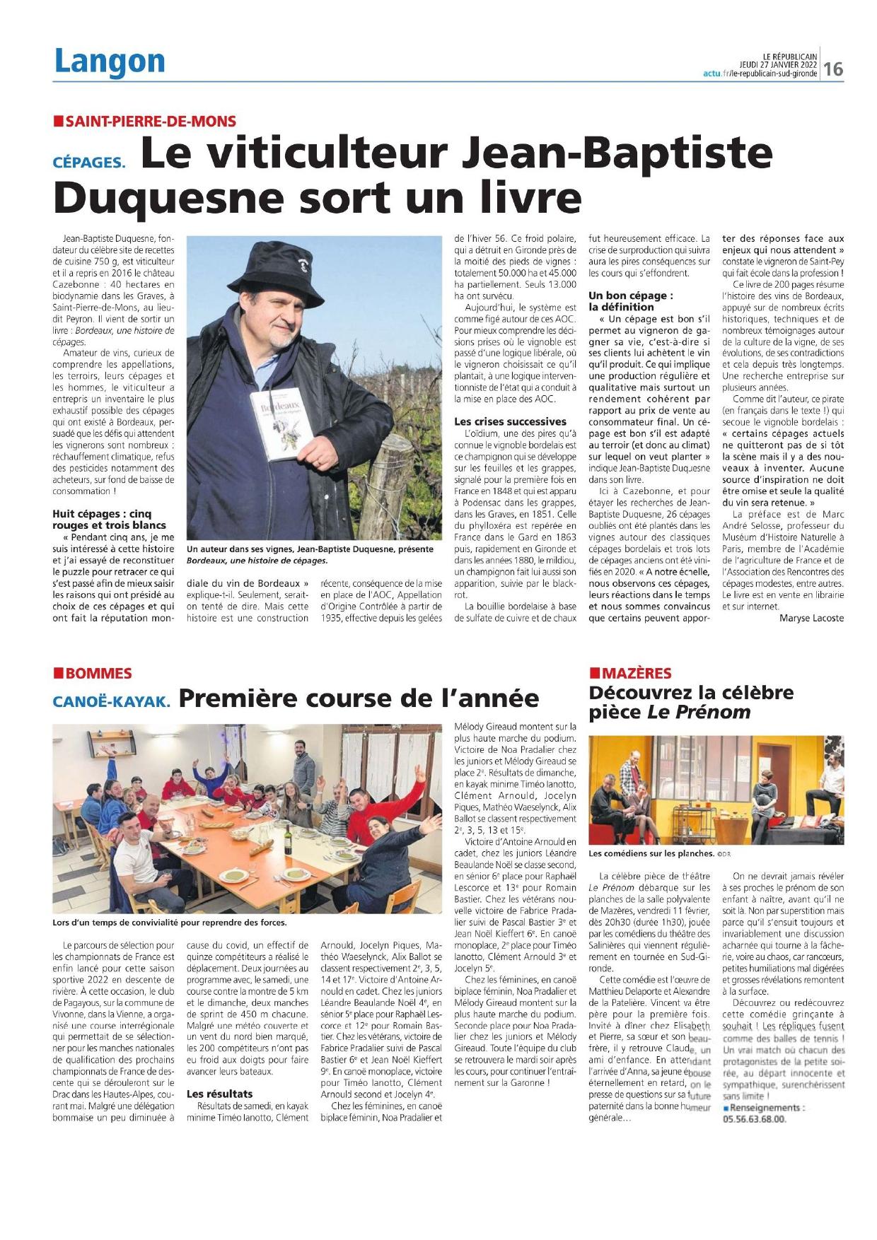 Le Viticulteur Jean-Baptiste Duquesne sort un livre
